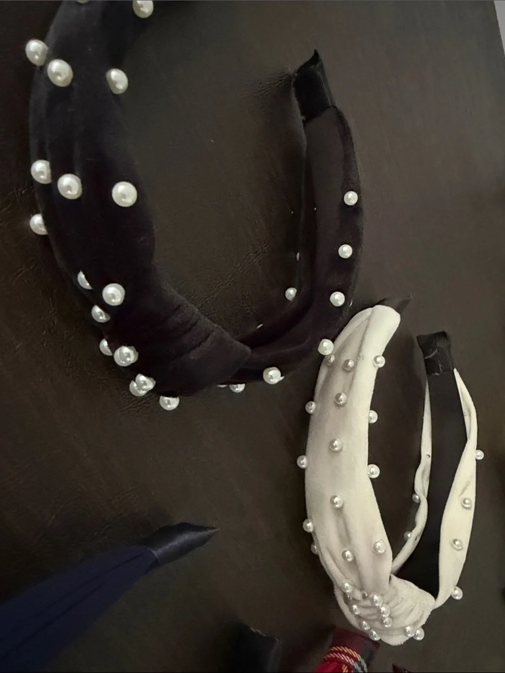 Kids Pearl-Accent Headband Set - Black, White, Navy, Red Plaid